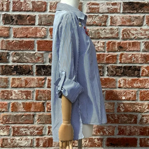 Kontrol vintage ‘00s pinstriped, embroidered long sleeve top / S / EUC - Picture 7 of 14